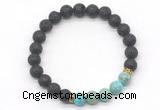 CGB8290 8mm black lava & blue sea sediment jasper beaded mala stretchy bracelets