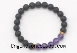 CGB8292 8mm black lava & amethyst beaded mala stretchy bracelets