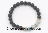 CGB8293 8mm black lava & matte amazonite beaded mala stretchy bracelets