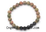 CGB8296 8mm matte unakite & black lava beaded mala stretchy bracelets