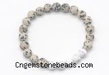 CGB8298 8mm matte dalmatian jasper & matte white howlite beaded mala stretchy bracelets