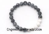 CGB8301 8mm matte snowflake obsidian & white lava beaded mala stretchy bracelets