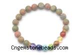 CGB8306 8mm matte unakite 7 chakra beaded mala stretchy bracelets