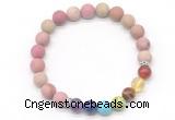 CGB8307 8mm matte pink wooden jasper 7 chakra beaded mala stretchy bracelets