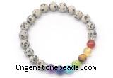 CGB8309 8mm matte dalmatian jasper 7 chakra beaded mala stretchy bracelets