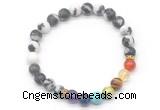 CGB8311 8mm matte black white jasper 7 chakra beaded mala stretchy bracelets