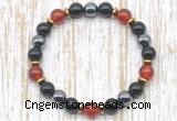 CGB8341 8mm red agate, black onyx & hematite energy bracelet