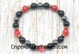 CGB8348 8mm red banded agate, black onyx & hematite energy bracelet