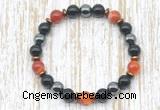 CGB8349 8mm red banded agate, black onyx & hematite energy bracelet