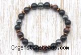 CGB8363 8mm red tiger eye, black onyx & hematite energy bracelet
