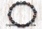 CGB8363 8mm red tiger eye, black onyx & hematite energy bracelet