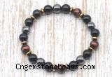 CGB8364 8mm grade AA red tiger eye, black onyx & hematite energy bracelet