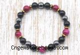 CGB8365 8mm red tiger eye, black onyx & hematite energy bracelet