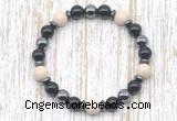 CGB8370 8mm white fossil jasper, black onyx & hematite energy bracelet