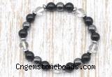 CGB8398 8mm white crystal, black onyx & hematite energy bracelet