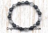 CGB8400 8mm black rutilated quartz, black onyx & hematite energy bracelet