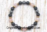 CGB8405 8mm pink quartz, black onyx & hematite energy bracelet