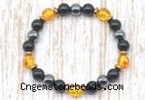 CGB8411 8mm synthetic amber, black onyx & hematite energy bracelet