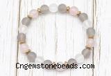 CGB8429 8mm matte grey agate, white crystal, rose quartz & hematite power beads bracelet