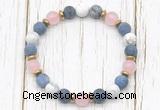 CGB8431 8mm matte dumortierite, white howlite, rose quartz & hematite power beads bracelet