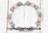 CGB8433 8mm matte grey picture jasper, white howlite, rose quartz & hematite power beads bracelet