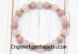 CGB8435 8mm matte pink wooden jasper, rose quartz & hematite power beads bracelet