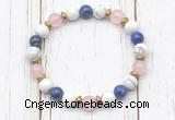 CGB8440 8mm white howlite, lapis lazuli, rose quartz & hematite power beads bracelet