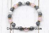 CGB8442 8mm black labradorite, white howlite, rose quartz & hematite power beads bracelet