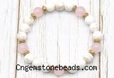 CGB8451 8mm white howlite turquoise, rose quartz & hematite power beads bracelet