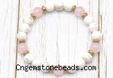 CGB8451 8mm white howlite turquoise, rose quartz & hematite power beads bracelet