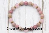 CGB8461 8mm pink wooden jasper, rose quartz & hematite power beads bracelet