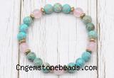 CGB8465 8mm blue sea sediment jasper, rose quartz & hematite power beads bracelet