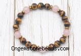 CGB8470 8mm grade AA yellow tiger eye, rose quartz & hematite power beads bracelet