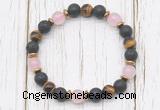 CGB8473 8mm black lava, grade AA yellow tiger eye, rose quartz & hematite power beads bracelet