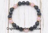 CGB8475 8mm black lava, blue tiger eye, rose quartz & hematite power beads bracelet