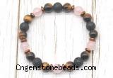 CGB8476 8mm yellow tiger eye, black lava, rose quartz & hematite power beads bracelet