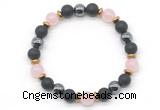 CGB8485 8mm rose quartz,matte black onyx & hematite energy bracelet