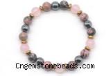 CGB8489 8mm rose quartz, rhodonite & hematite energy bracelet