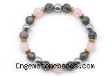 CGB8490 8mm rose quartz, grey opal & hematite energy bracelet