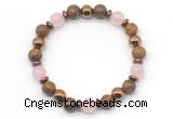 CGB8497 8mm rose quartz, elephant skin jasper & hematite energy bracelet