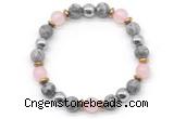 CGB8501 8mm rose quartz, grey picture jasper & hematite energy bracelet