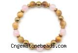 CGB8503 8mm rose quartz, golden tiger eye & hematite energy bracelet