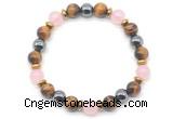 CGB8504 8mm rose quartz, yellow tiger eye & hematite energy bracelet