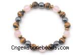CGB8507 8mm rose quartz, grade AA yellow tiger eye & hematite energy bracelet