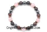 CGB8508 8mm rose quartz, red tiger eye & hematite energy bracelet