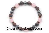 CGB8509 8mm rose quartz, grade AA red tiger eye & hematite energy bracelet