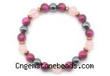 CGB8510 8mm rose quartz, red tiger eye & hematite energy bracelet