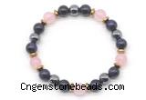 CGB8511 8mm rose quartz, purple tiger eye & hematite energy bracelet