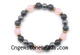 CGB8512 8mm rose quartz, blue tiger eye & hematite energy bracelet