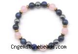 CGB8514 8mm rose quartz, blue tiger eye & hematite energy bracelet